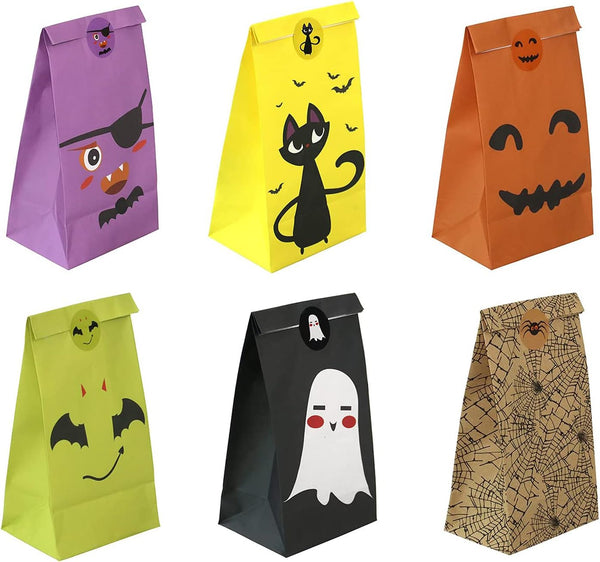 Halloween Treat Bags, 24 Pcs Trick or Treat Goody Gags Gift Bags with 24 Pcs Stickers for Party Supplies