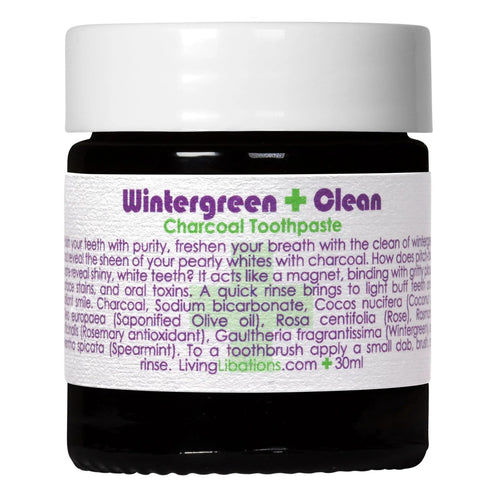 Living Libations Organic Wintergreen Activated Charcoal Toothpaste | Natural Plant-Based Clean Beauty (1 oz | 30 ml)