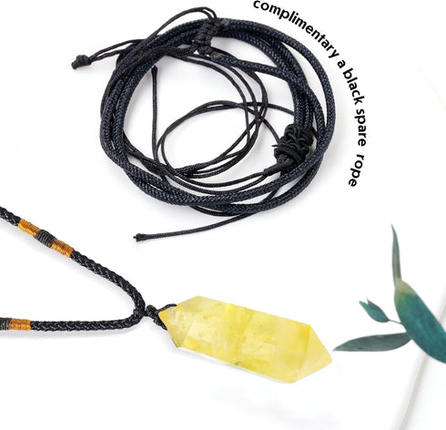 Runyangshi Citrine Healing Crystal Pendants, Double Pointed Natural Quartz Necklace, 6 Faceted Chakra Wand