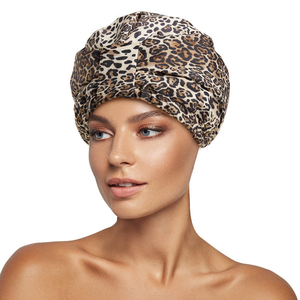 INNELO Luxury Shower Cap for Women, Reusable Waterproof with Adjustable Strap, Large Satin Lined