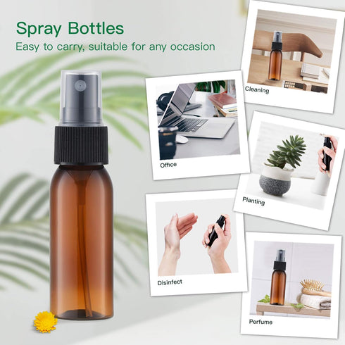 LISAPACK 1oz Amber Small Plastic Spray Bottle, 12 Pack, Mini Fine Mist Travel Size Atomizer, Brown