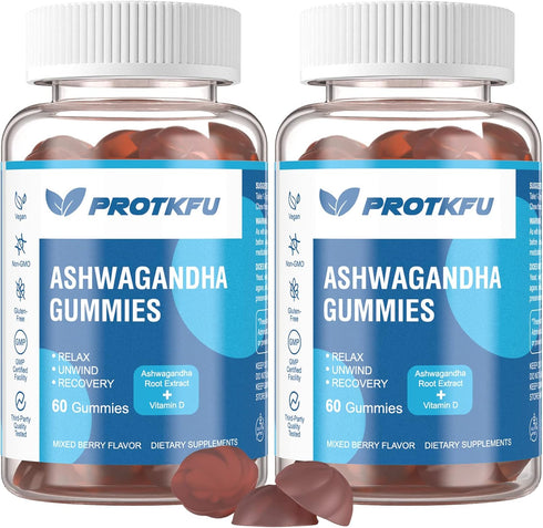 2 Pack Ashwagandha Gummies & Vitamin D Gummies, Organic Supplement for Sleep & Stress Relief