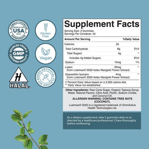 Zeaxanthin Plus Lutein Gummies for Adults - Potent Lutein Eye Vitamins for Vision and Blue Light Protection - Daily Gummy Lutein Eye Health Supplements for Adults Dry Eyes and Eye Strain Support