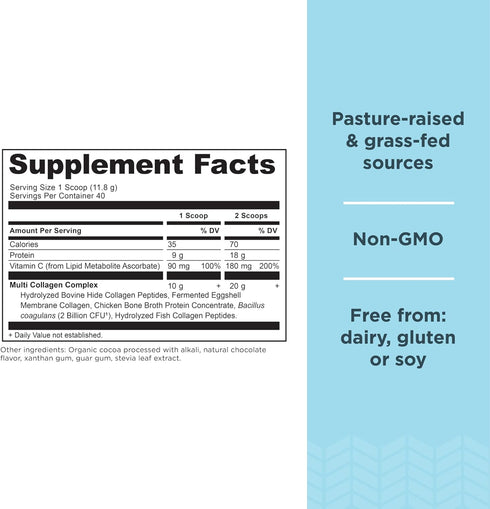 Ancient Nutrition Collagen Powder Protein, Multi Collagen Chocolate, 45 Servings, with Vitamin C, Hydrolyzed Peptides