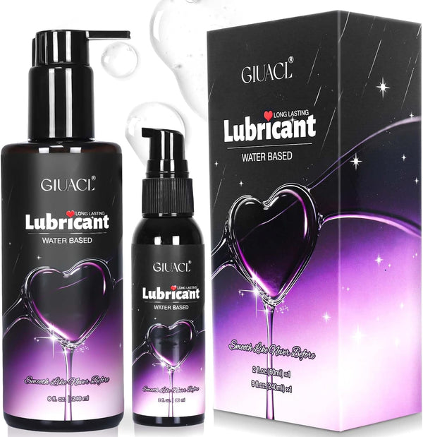 Water Based Lube Set, 8+2oz Lubricants for Privacy and Toys, Natural Long