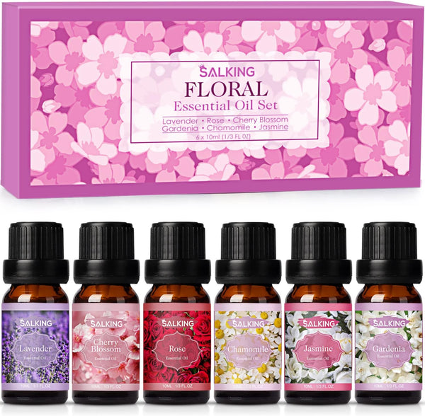 SALKING Floral Essential Oils Set, Premium Pure Natural Oils, 6 x 10 ML Fragrance Oils for Oil Diffusers - Lavender,