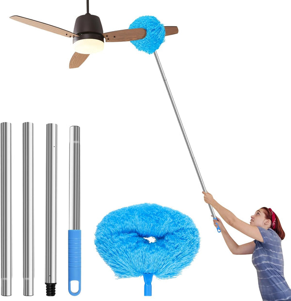 Ceiling Fan Cleaner Duster - Reusable Microfiber Ceiling Fan Blade Cleaner with Extension Pole for Cleaning