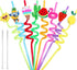 Summer 24 Pack Reusable Drinking Straws for Pool Party Decorations, Beach Fruit Party Favors, Hawaiian Themed Goodie