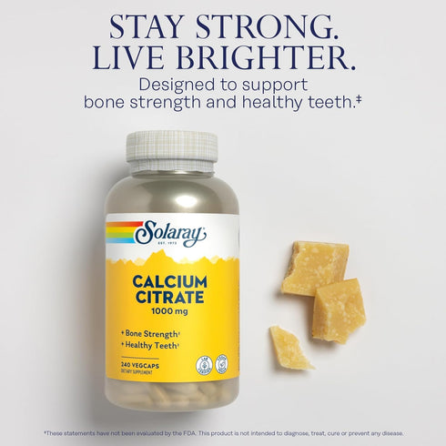 Solaray Calcium Citrate 1000mg, Chelated Calcium Supplement for Bone Strength, 60 Servings, 240 VegCaps