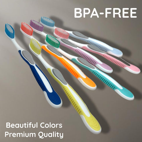 Value Set of 7 Medium Bristles Toothbrushes - Comfort Hold Soft Silicone, Non-Slip, Ergonomic with 4 Ventilated Covers