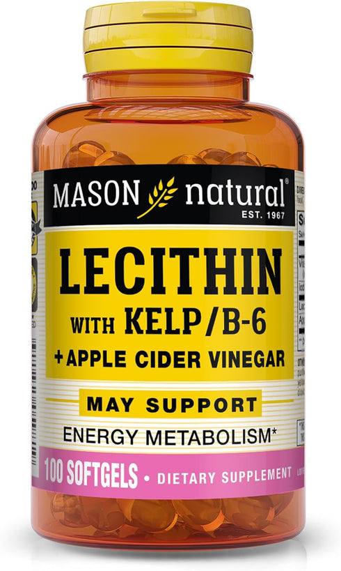 MASON NATURAL Lecithin with Kelp/Vitamin B6 plus Apple Cider Vinegar - 100 Softgels, Dual Action Formula
