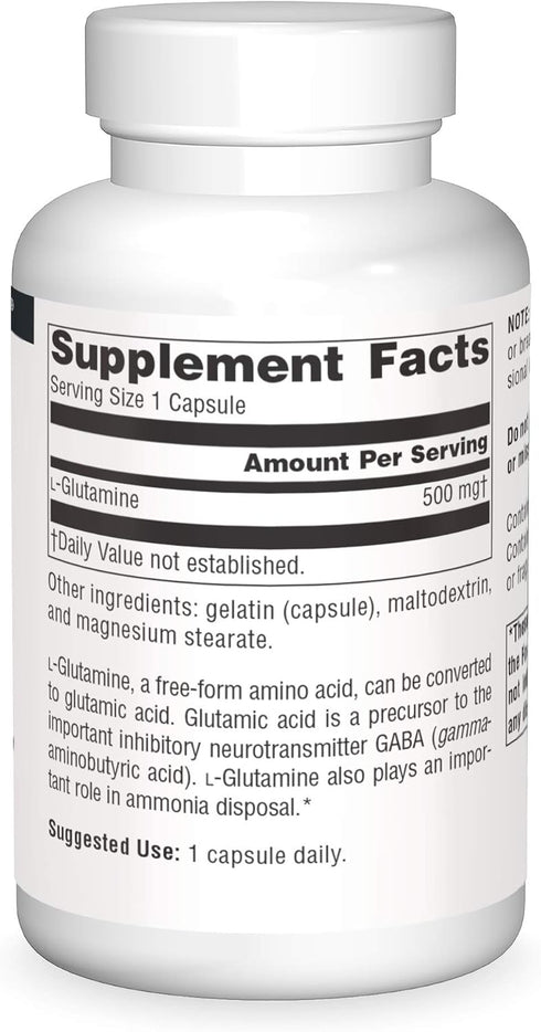 Source Naturals L-Glutamine - Free Form Amino Acid, Supports Metabolic Energy - 100 Capsules