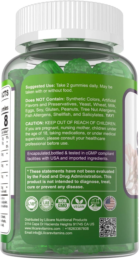 Sea Moss Gummies, Irish Sea Moss Supplement for Adults & Kids, Vegan with Organic Bladderwrack & Burdock Root