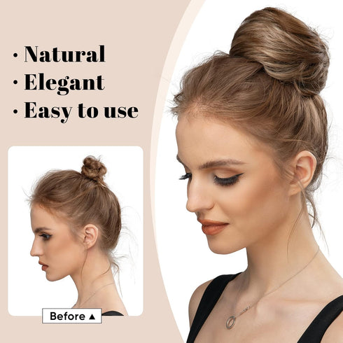 SARLA Dark Brown Hair Buns Extension, Drawstring Updo Donut Chignon, Straight Synthetic Fake Bun for Women