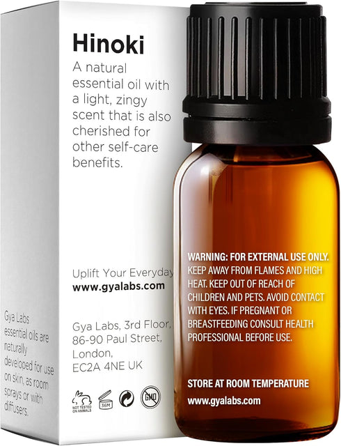 Gya Labs Hinoki Essential Oil for Skin - Hinoki Essential Oil for Diffusers Aromatherapy with Aroma Mask Patch - Hinoki Oil for Skin, Hair, Massage, Spray, Candles & Soaps - 100% Natural (0.34 Fl Oz)
