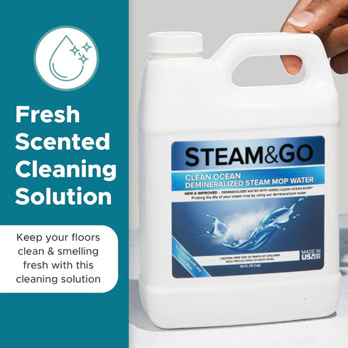 Steam & Go Demineralized Water for Steam Cleaner, 32 oz, PVC-Free Floor Cleaner Liquid for Any Mop Steamer