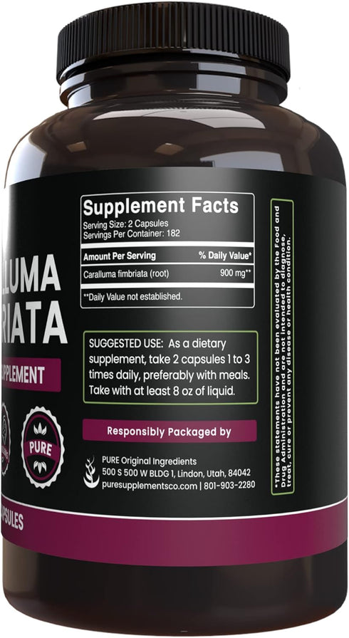 PURE ORIGINAL INGREDIENTS Caralluma Fimbriata, 365 Capsules, No Fillers, Always Pure, Lab Verified