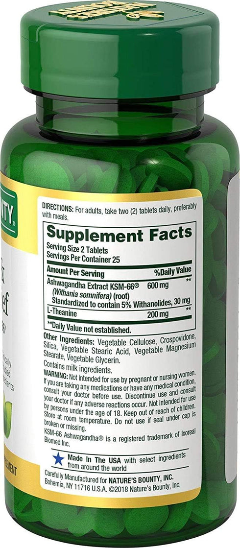Nature's Bounty Anxiety & Stress Relief Ashwagandha Ksm-66 | 50 Count Tablets