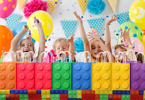 YOTNUS 48 Pcs Building Block Party-Favor Bags, Small Gift Bags with Handles for Building Block Birthday Party Supplies