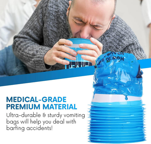 Healqu Hospital Vomit Bags, 12 Pack 1000ml Car Throw Up Bag for Travel & Motion Sickness, Leak Resistant