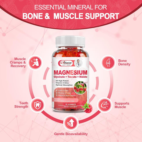 Sugar-Free Magnesium Glycinate Gummies - 500mg Potassium Magnesium Complex Supplement for Memory and Mood