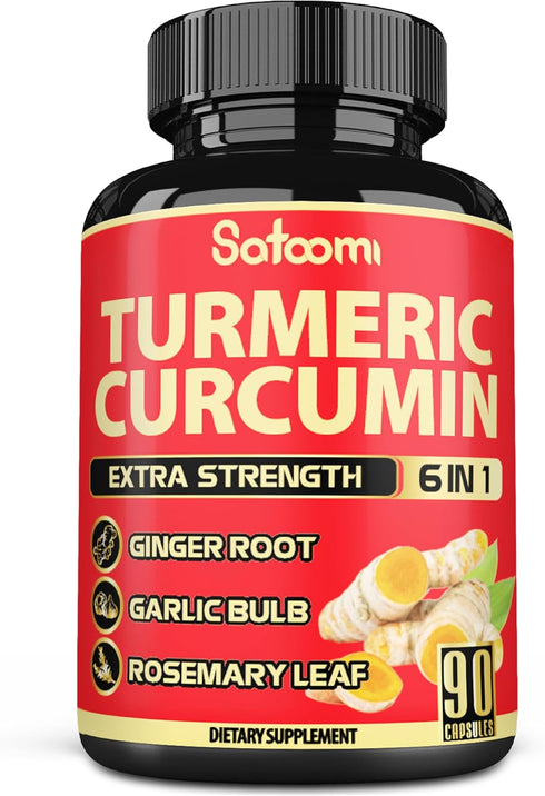 6in1 Turmeric Curcumin Supplement, 3 Month Supply with 95% Curcuminoids, Ginger Root, Garlic Bulb, Rosemary & Black