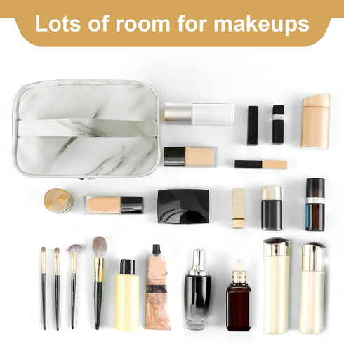 Meiyuuo Makeup Bag, Small Cosmetic Bags for Women, Waterproof Zipper Pouch Makeup Organizer (White Marble)