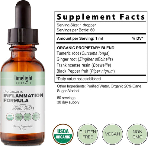 USDA Organic Liquid Turmeric, Boswellia & Ginger with Black Pepper - 60 Servings for Joint, Muscle, Heart Support