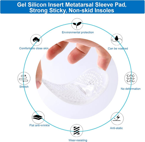 Metatarsal Pads Ball of Foot Cushions for Men and Women, Soft Gel Foot Pads for Pain Relief (4.2"x2.8", 4 Pairs)