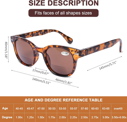 AQWANO 2 Pack Round Bifocal Reading Glasses, 3.0, UV400 Protection, Fashion Oversized Retro Sunglasses for Men Women