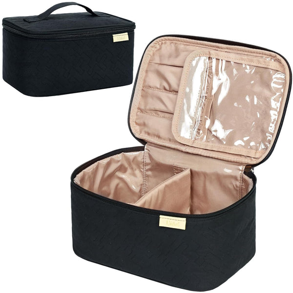 NISHEL Travel Makeup Bag for Women - Cosmetic Organizer Case for Travel-Size Accessories, Bottles, Brushes, and Skin