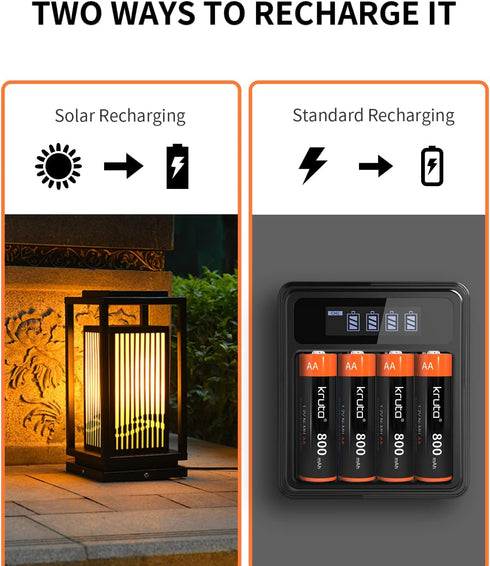 Kruta 1.2V 800mAh NiMH Rechargeable AA Batteries for Solar Lights, Pre-Charged (8 Pack)