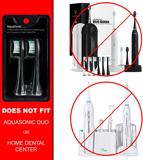 AquaSonic Standard Replacement Brush Heads, Compatible with Many AquaSonic Toothbrush Handles, 2 Pack Black