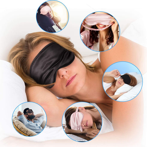 Whaline 2 Pcs Silk Sleep Eye Cover with Ear Plugs, Soft Eye Cover for Night Sleeping, Pink & Black
