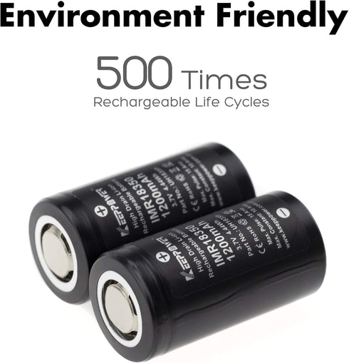 Keeppower 2 Pcs Flat Top 18350 10A Discharge IMR 1200mAh 3.7V UH1835P Quality High Drain Li-ion Rechargeable Lithium Battery