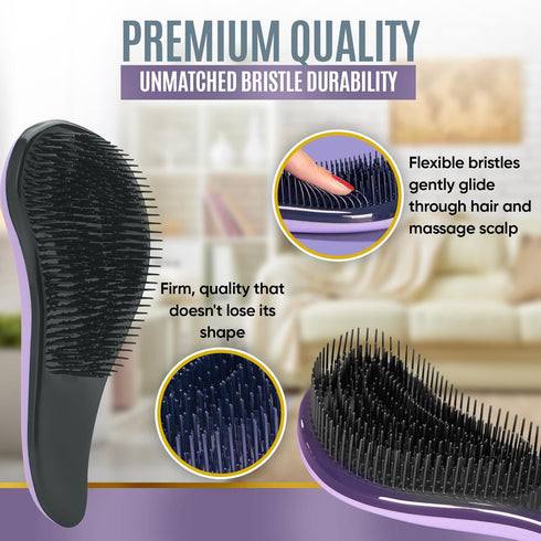 Detangling Hair Brush for Kids and Adults - Gentle Brushes with Soft Bristles for All Hair Types (Black)