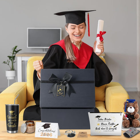 KEASKELL 2026 Set, 2026 Set 20 Oz Graduation Gifts Box Class of Graduation Gift with Tumbler, Black Blue Plush Bear