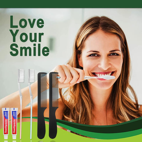 50 Pack Disposable Toothbrushes with Toothpaste and Comb, Individually Wrapped, 10g Travel Toothpaste, for Homeless