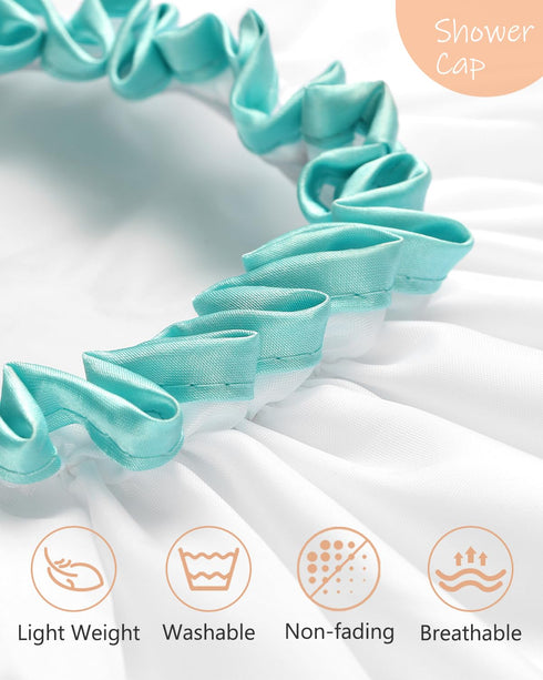 mikimini White Shower Cap for Women and Girls 2 Pack, Double Waterproof, Reusable, Washable, Soft and Comfortable