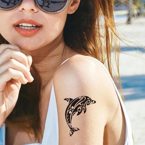 12 Sheets Temporary Tattoos for Men | Maori Stingray Shark Whale Polynesian Tribal Fake Tattoo