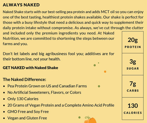 Naked Shake - Pumpkin Spice Protein Shake, Plant Based Protein with MCT Oil, 30 Servings