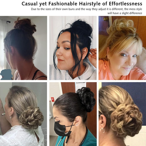 Rose Bud Messy Bun Hair Pieces for Women, Curly Messy Bun Scrunchie, Dark Brown Hair Bun Extension