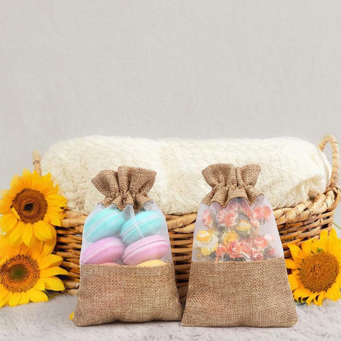 CCINEE 24PCS Burlap Drawstring Gift Bag, 4x6 Inch Mesh See Through Pouch for Jewelry, Wedding, Baby Shower Favors