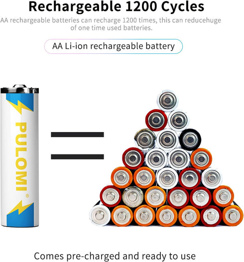 PULOMI 4pcs 1.5V 1666mAh 2500mWh 1.5 1200x AA Battery AA Batteries, USB/Type-C AA Rechargeable Battery, High Capacity