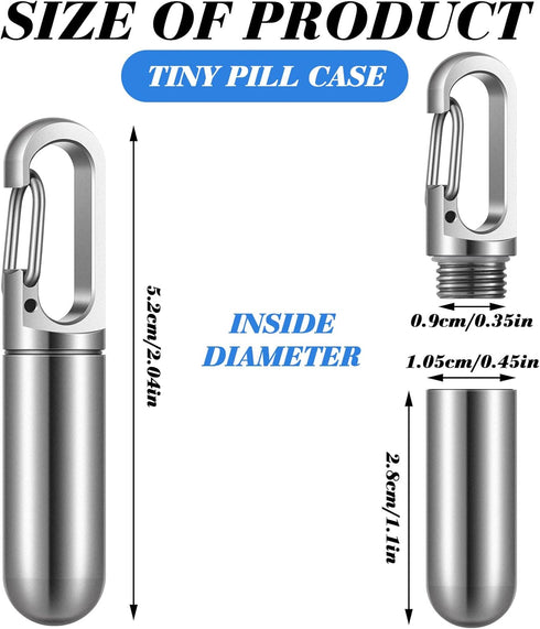 2 Pcs Keychain Pill Holder Waterproof Small Pocket Pill Case Metal Mini Travel Pill Bottle Organizer Box Case Container for Outdoor Travel Camping Pocket Purse, Black and Sliver, 7.8 grams