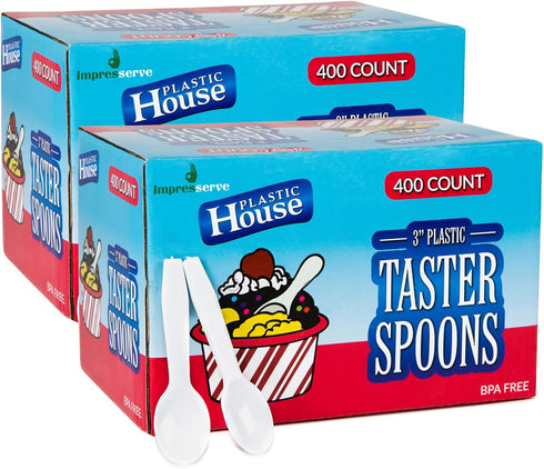 PARTY BARGAINS 3" Plastic Mini Spoons, 800 Count, Lightweight Disposable Tasting Spoons for Desserts and Appetizers
