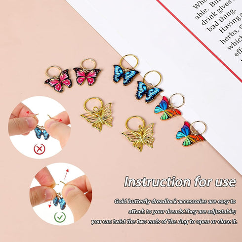 Qianyu 20 Pcs Gold Butterfly Hair Clips, Colorful Spring Hair Jewelry, Dreadlock Accessories, No Slip Braid Clips for