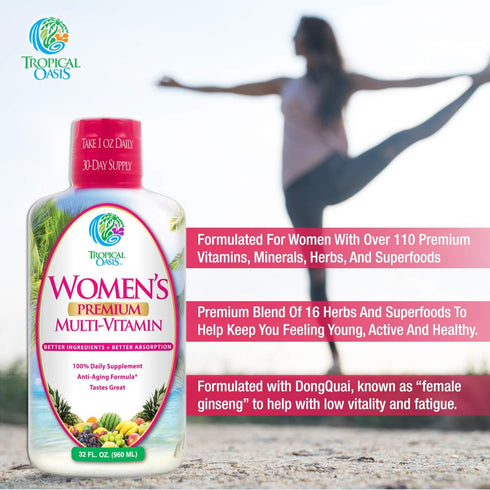 Premium Liquid Multivitamin for Women | Sugar Free | 100+ Vitamins, Minerals & Herbs for Anti-Aging, Heart, Brain &