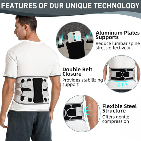 Back Brace for Lower Back Pain Relief, 8 Support Belts, Large Area Aluminum Support for Herniated Disc & Sciatica