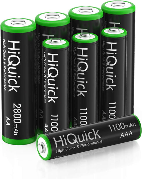 HiQuick AA AAA Rechargeable Batteries Combo - 2800mAh AA (4 Pack) and 1100mAh AAA (4 Pack), 1.2V Ni-Mh
